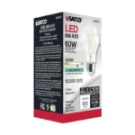 Satco S12417 8 Watt LED A19; Clear; Medium Base; 4000K; 90 CRI; 120 Volt