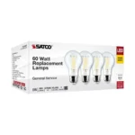Satco S12462 8 Watt A19 LED; Clear; 2700K; Medium Base; 120 Volt; 4-Pack