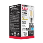 Satco S21264 4 Watt B11 LED; Clear; Candelabra base; 90 CRI; 2700K; 120 Volt