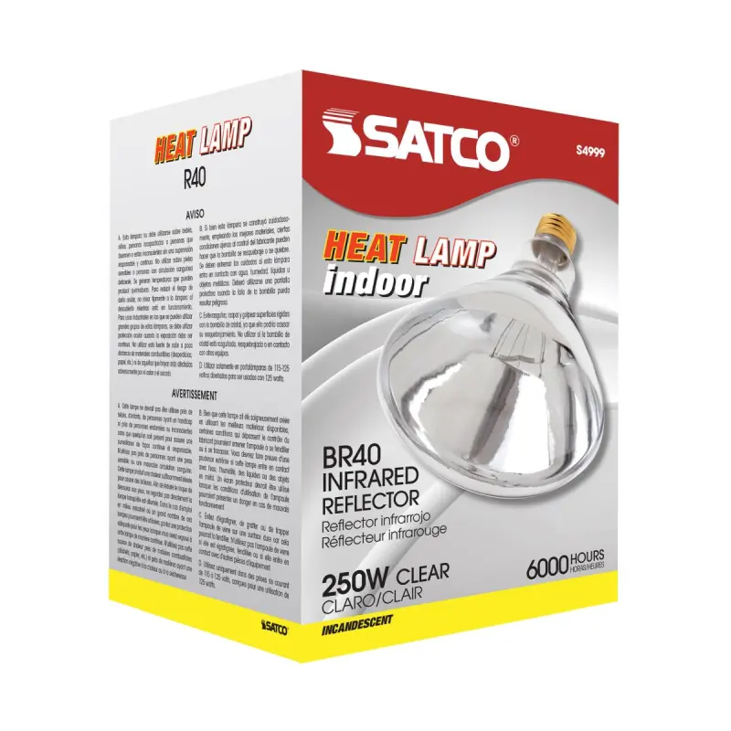 Satco S4999 250 Watt R40 Incandescent; Clear Heat; 6000 Average rated hours; Medium base; 120 Volt Satco S4999 250 Watt R40 Incandescent; Clear Heat; 6000 Average rated hours; Medium base; 120 Volt - Image 1