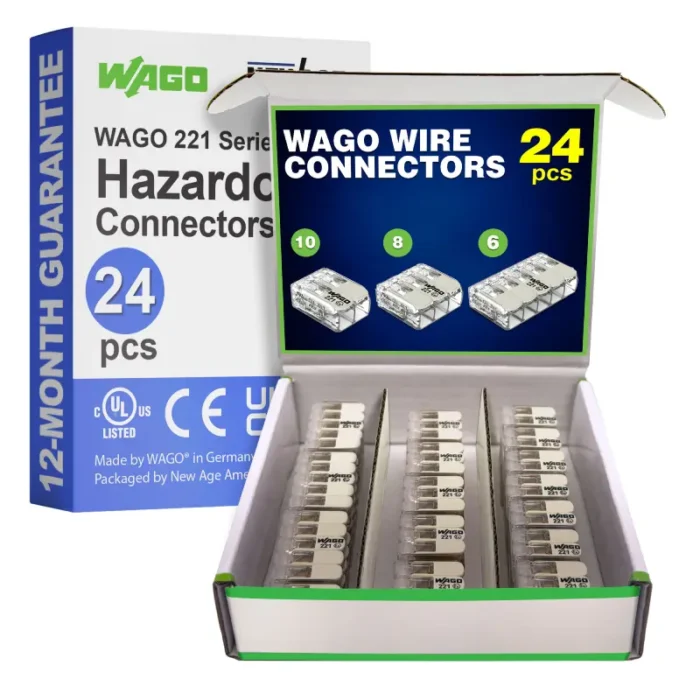 WAGO 221 Ex Series 24pc 10AWG Compact Splicing Wire Connectors Assortment - Image 1