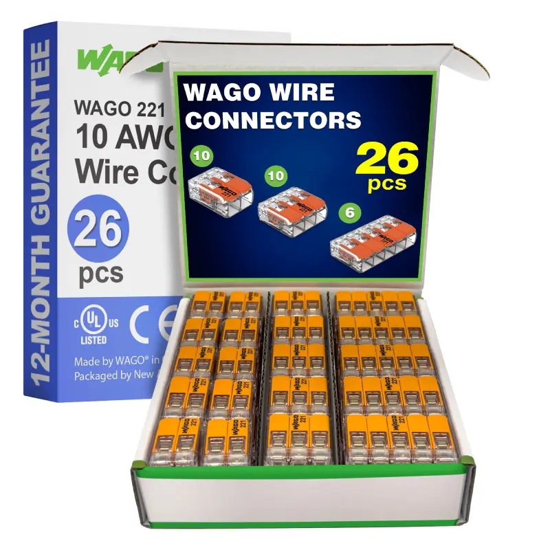 WAGO 221 Series 26pc 10 AWG Compact Splicing Wire Connectors Assortment WAGO 221 Series 26pc 10 AWG Compact Splicing Wire Connectors Assortment - Image 1